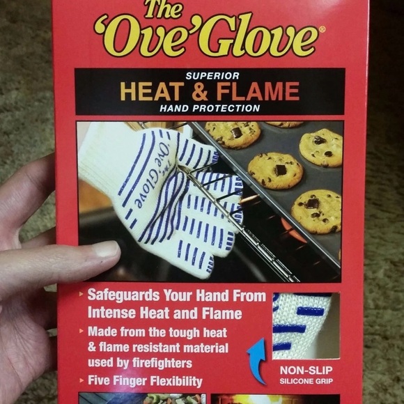 Heat & Flame Resistant Oven Glove - White with Blue - Picture 2 of 8